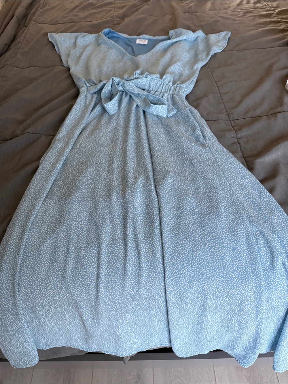 Sienna Sky Soft Blue Tie-Waist Maxi Dress